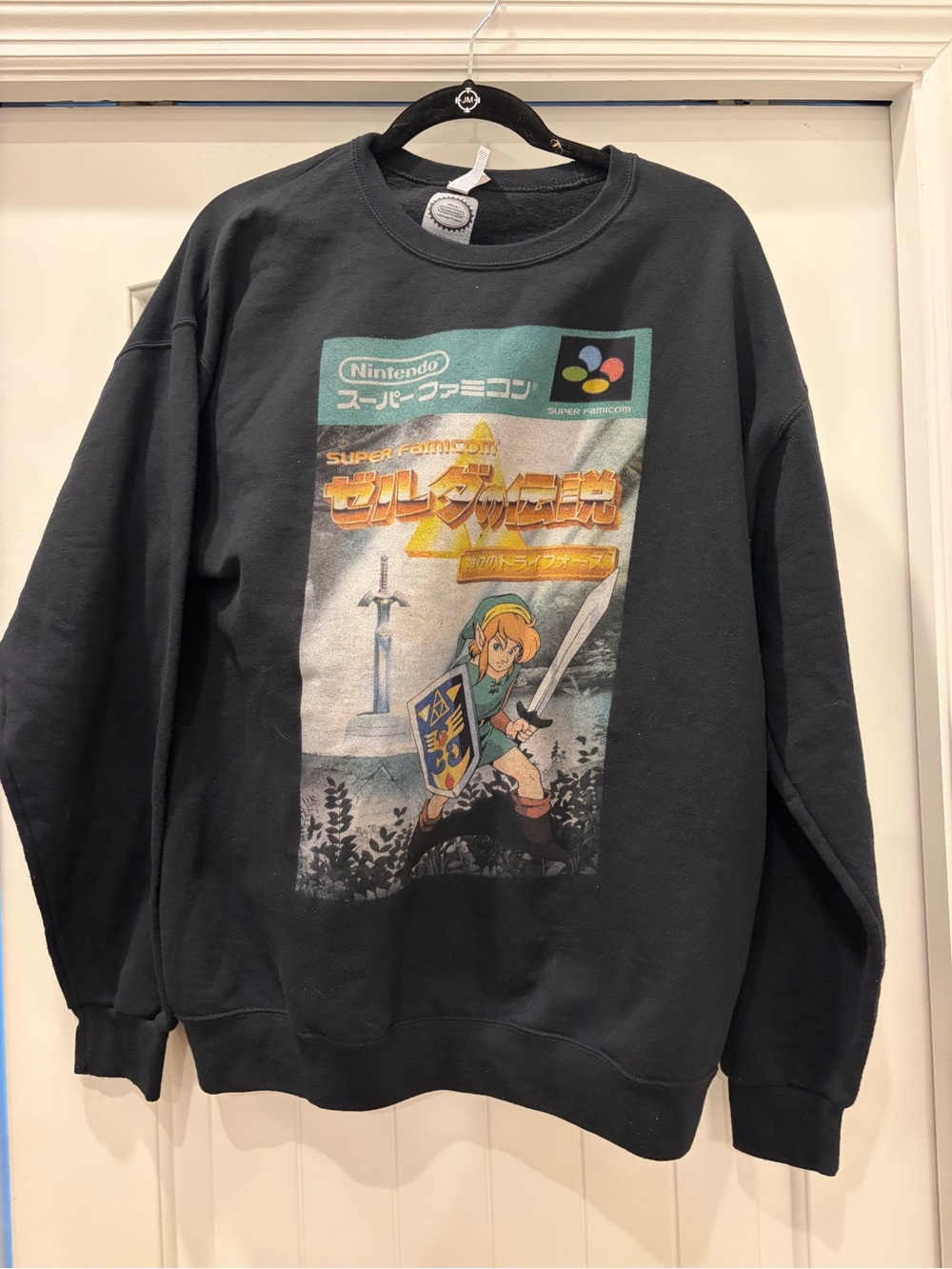 Nintendo Black Crewneck with Colorful Zelda Game Art